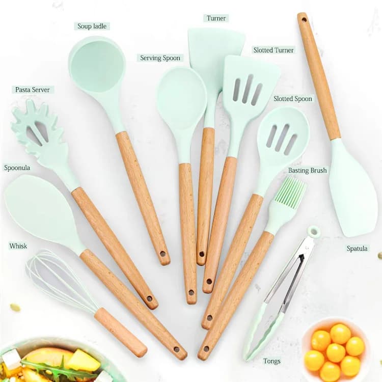 Premium 11-Piece Silicone & Wood Kitchen Utensil Set