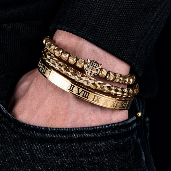 Leopard Head Set Mesh Pineapple Pearl Roman Bracelet - Image 8