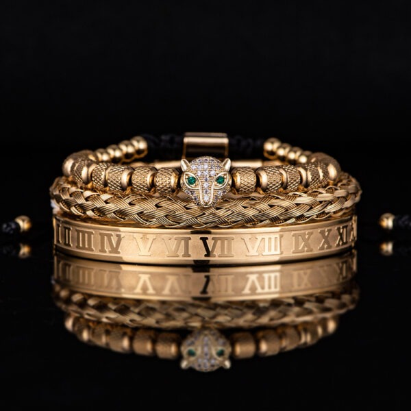 Leopard Head Set Mesh Pineapple Pearl Roman Bracelet - Image 2