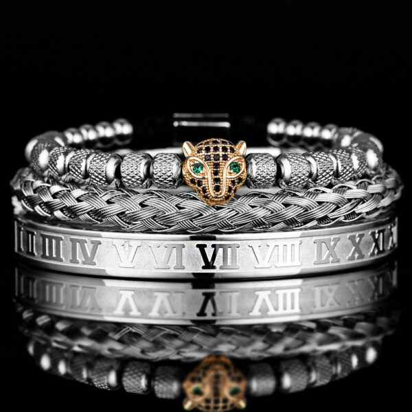 Leopard Head Set Mesh Pineapple Pearl Roman Bracelet - Image 10