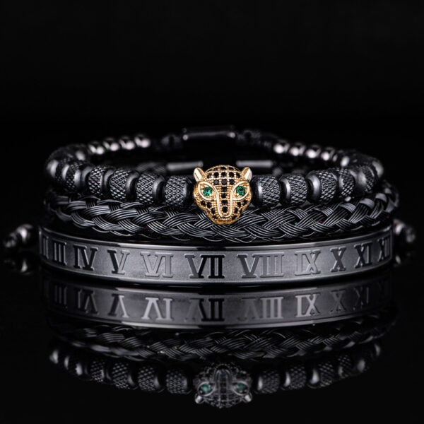 Leopard Head Set Mesh Pineapple Pearl Roman Bracelet - Image 7