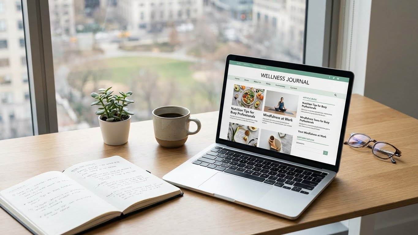 Editorial-style display of wellness articles and research papers