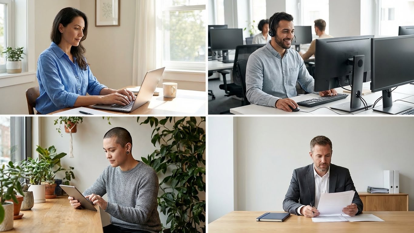 Diverse group of people discussing work and collaboration opportunities