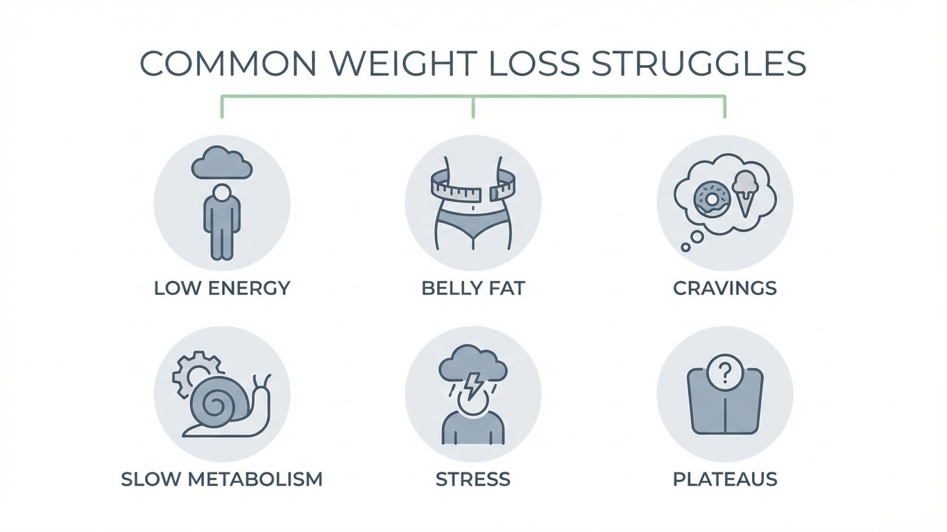 Infographic illustrating the interconnected factors of metabolism, hormones, and lifestyle affecting weight loss