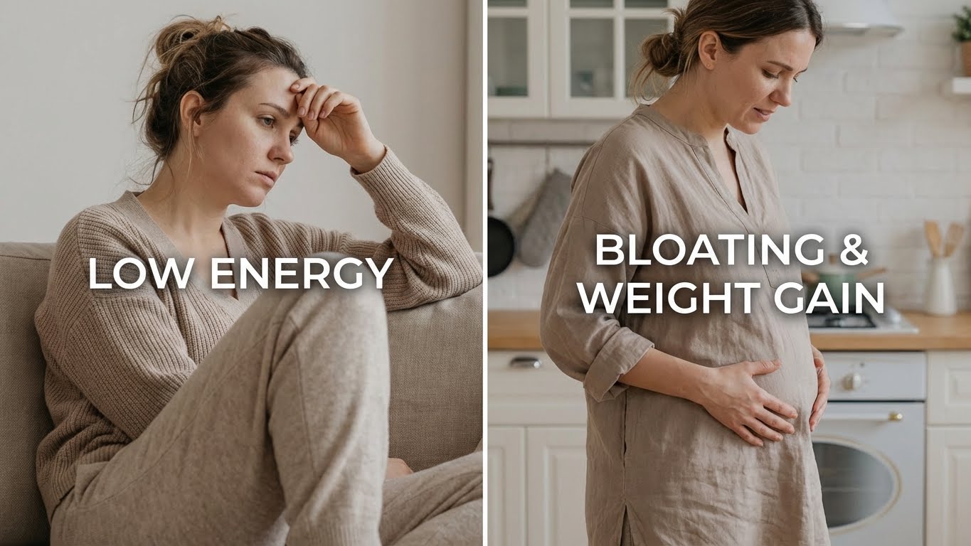 A woman experiencing common symptoms of hormonal imbalance