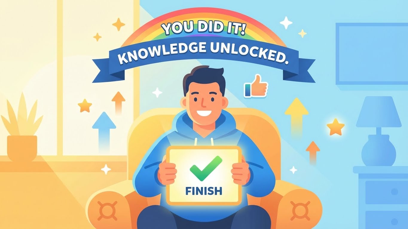 Motivational illustration of a person completing an online quiz on a tablet