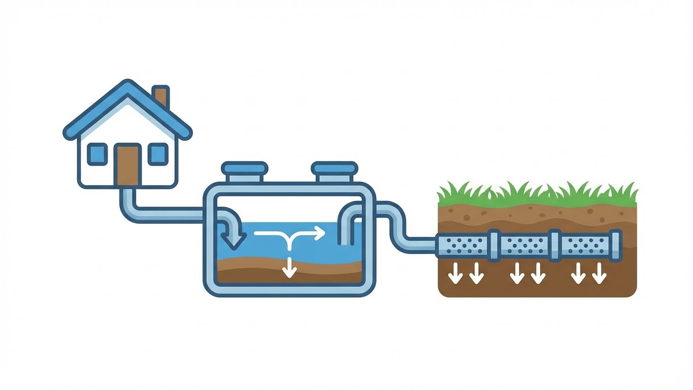 Clean step-by-step visual explaining how a plumbing system works