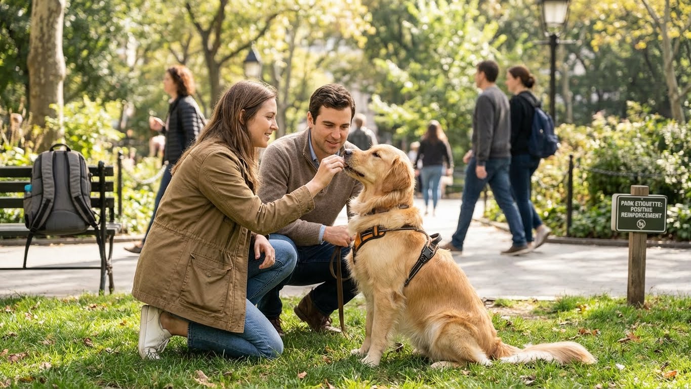 Owner training dog with positive reinforcement methods