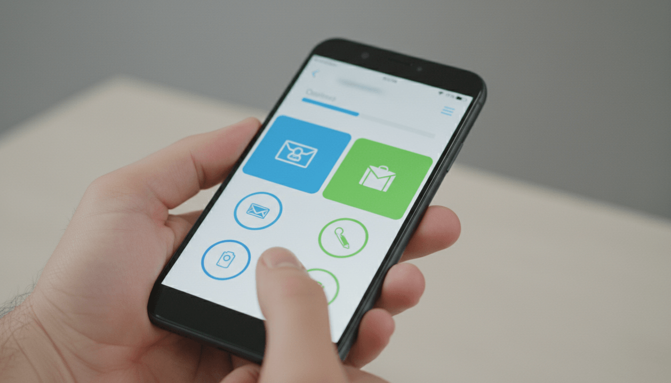 A hand holding a smartphone showing a clean quiz interface