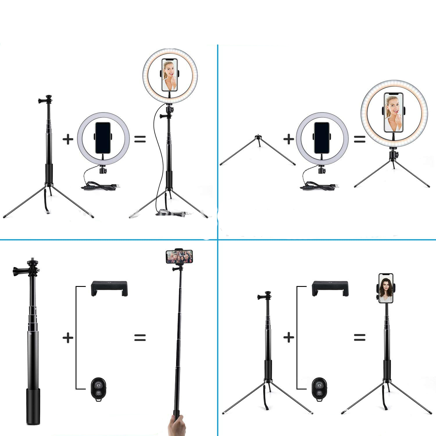 USB LED Ring Light with Tripod + Bluetooth Remote (8/10 inch) - Image 3